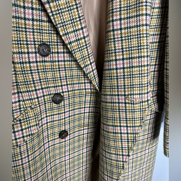 J CREW LONG DOUBLE-BREASTED TOPCOAT IN PLAID WOMENS SIZE 4 CARAMEL ITALIAN WOOL - Picture 6 of 9